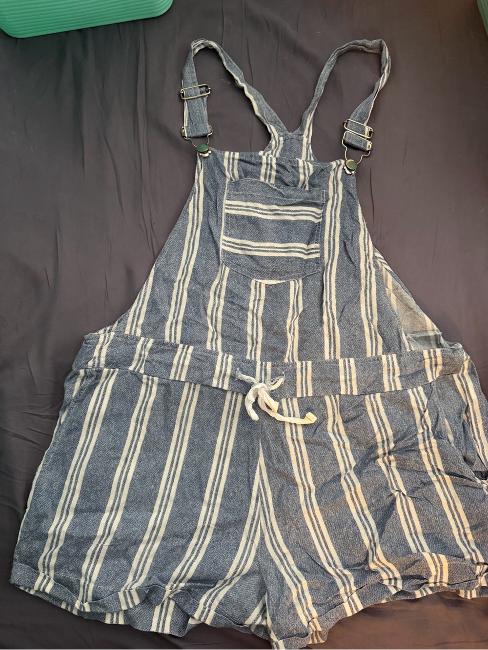 Striped Blue & White Linen-Blend Romper Jumpsuit